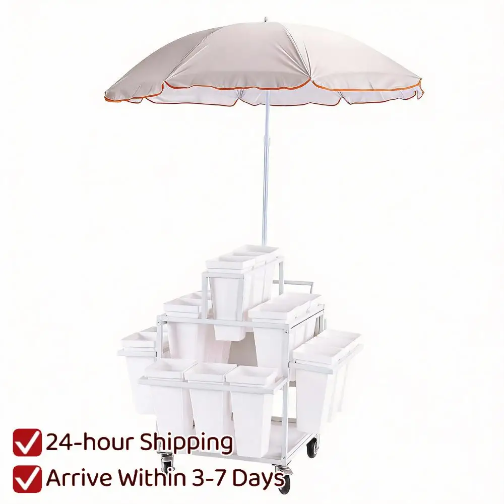 

Усиленная передвижная подставка для цветов с 18 ведрами, мобильная стойка для растений на колесах с зонтом для свадеб, вечеринок и домашнего декора