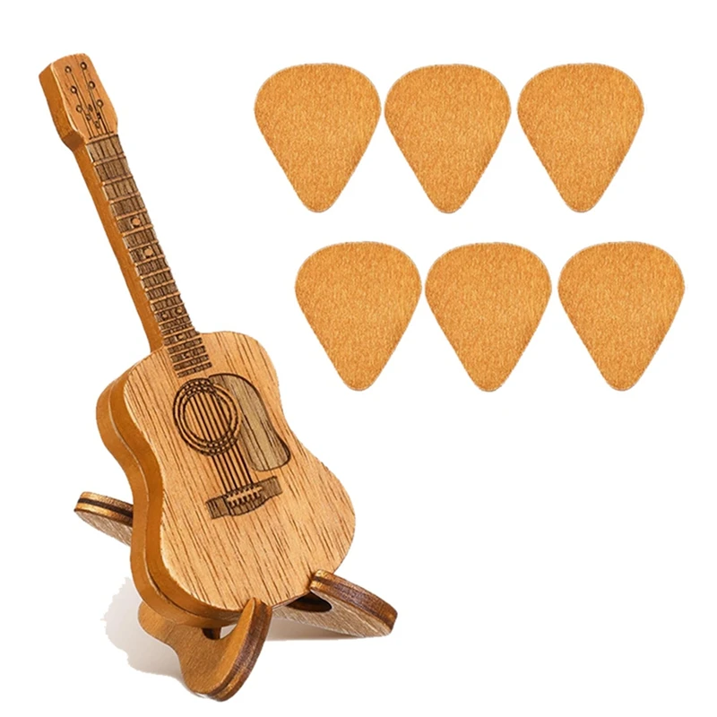 Guitar Pick Box With 6 Pcs Guitar Picks, Wooden Acoustic Guitar Pick Box For Present Music Instrument Guitar Bass