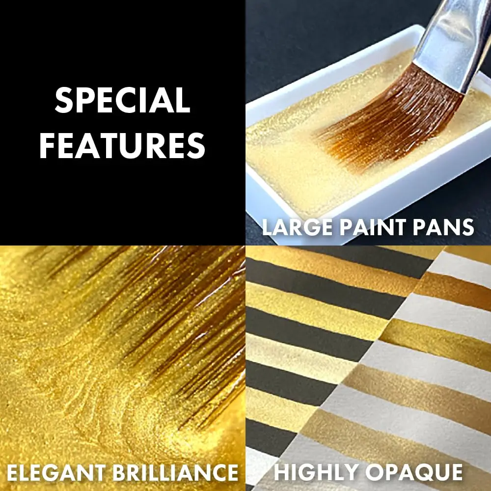 Golden Artistry: 6 Metallic Watercolor Paints Including Lustrous Gold for Professional