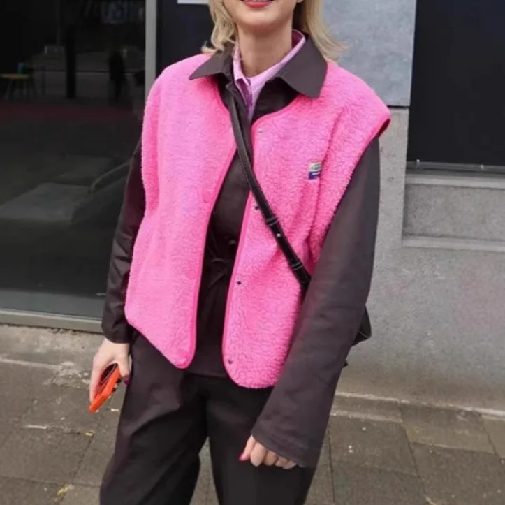 Colete de lã casacos femininos outono inverno jaqueta sem mangas pele quente casaco duplo breasted jaquetas ao ar livre solod outerwear caot