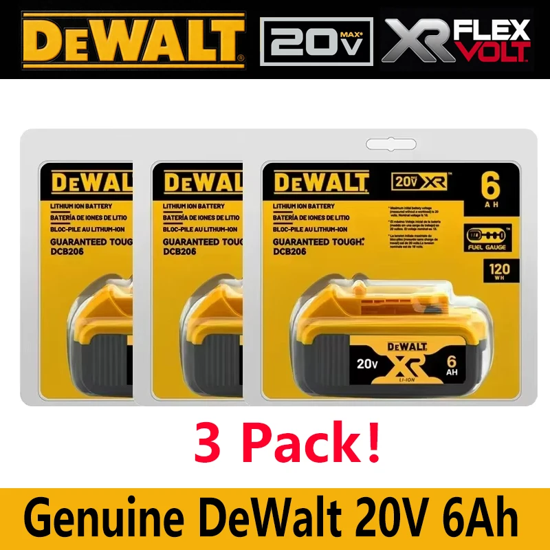 100% DEWALT Original 18V 20V 6.0AH 5Ah, DCB206, DCB205 With Fast Charging, 20V Lithium Battery, Power Tool Battery 20V Dewalt