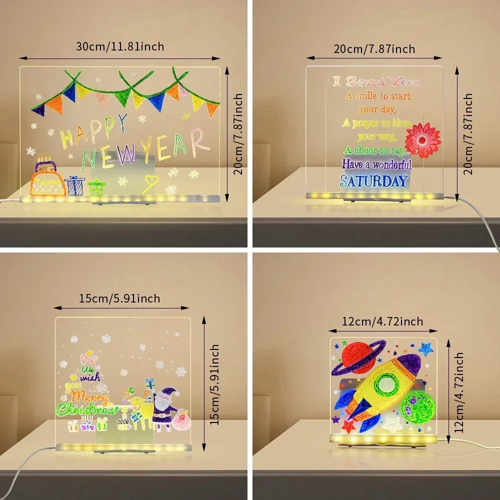 لوحة ملاحظات Led مع ألوان لوحة رسائل Led زجاج ملاحظة مع 7 أقلام ملونة قابلة للمسح علامة نيون لوحة كتابة زجاجية شفافة