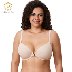 DELIMIRA Women's Front Closure Seamless T-shirt Bra Full Coverage Underwire Lightly Padded Bras Plus Size