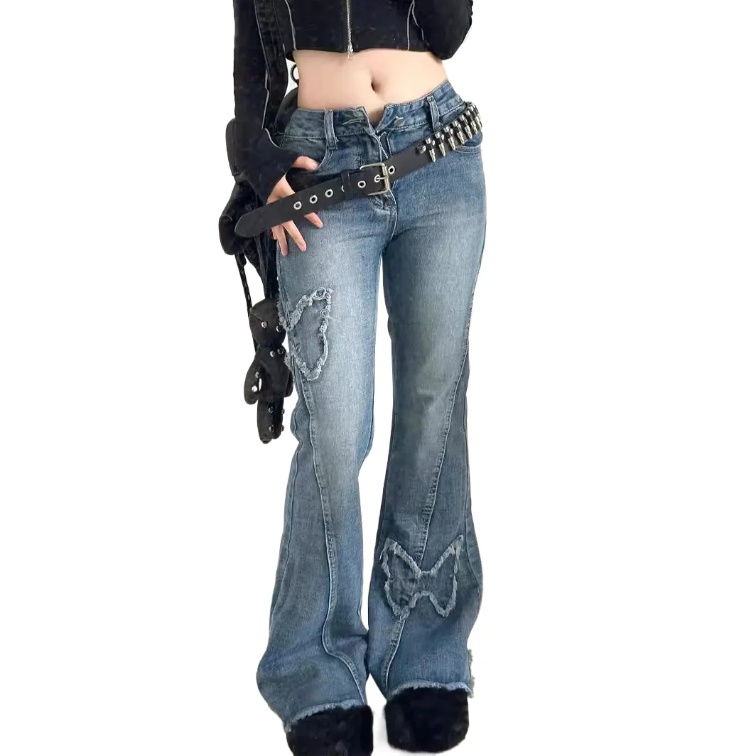 

Plus Size American Style Vintage Fashion Women's Embroideried Casual Trendy High Waist Elastic Loose Denim Trousers