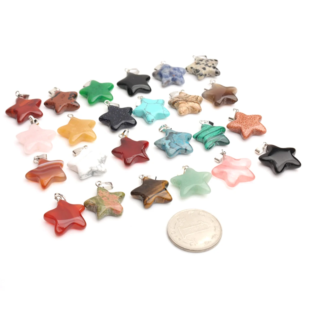 

20 pcs Pentagram Pendant Necklace Agate Smooth Crystal Jewelry Making Dangle Keychain Bracelet Scrapbooking DIY Charms Cosplay