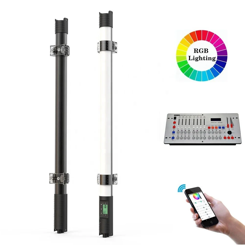 handheld rgb led tube video light stick 70cm wireless app dmx photographic lighting 320 led rechargeable lamp with tripod stand