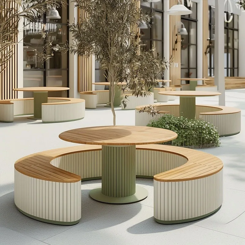table and chair combination, outdoor outdoor leisure bench, garden forest park creative wrought iron table