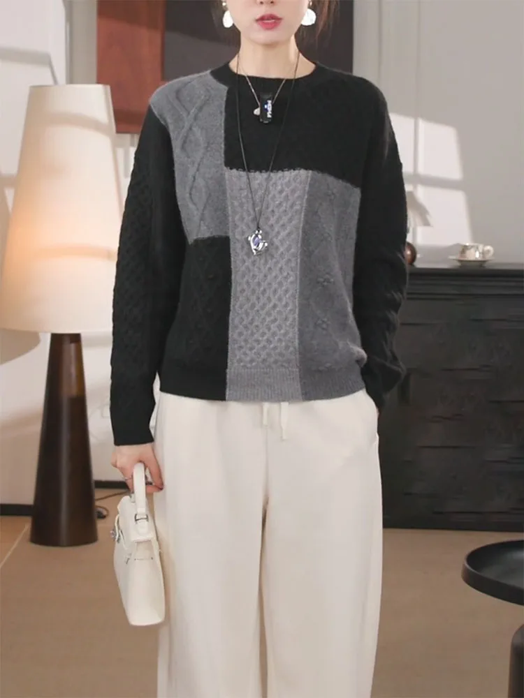 

Женский повседневный вязаный топ оверсайз в корейском стиле, осень 2025, с круглым вырезом, цветной, омолаживающий, свободного кроя, длинный рукав