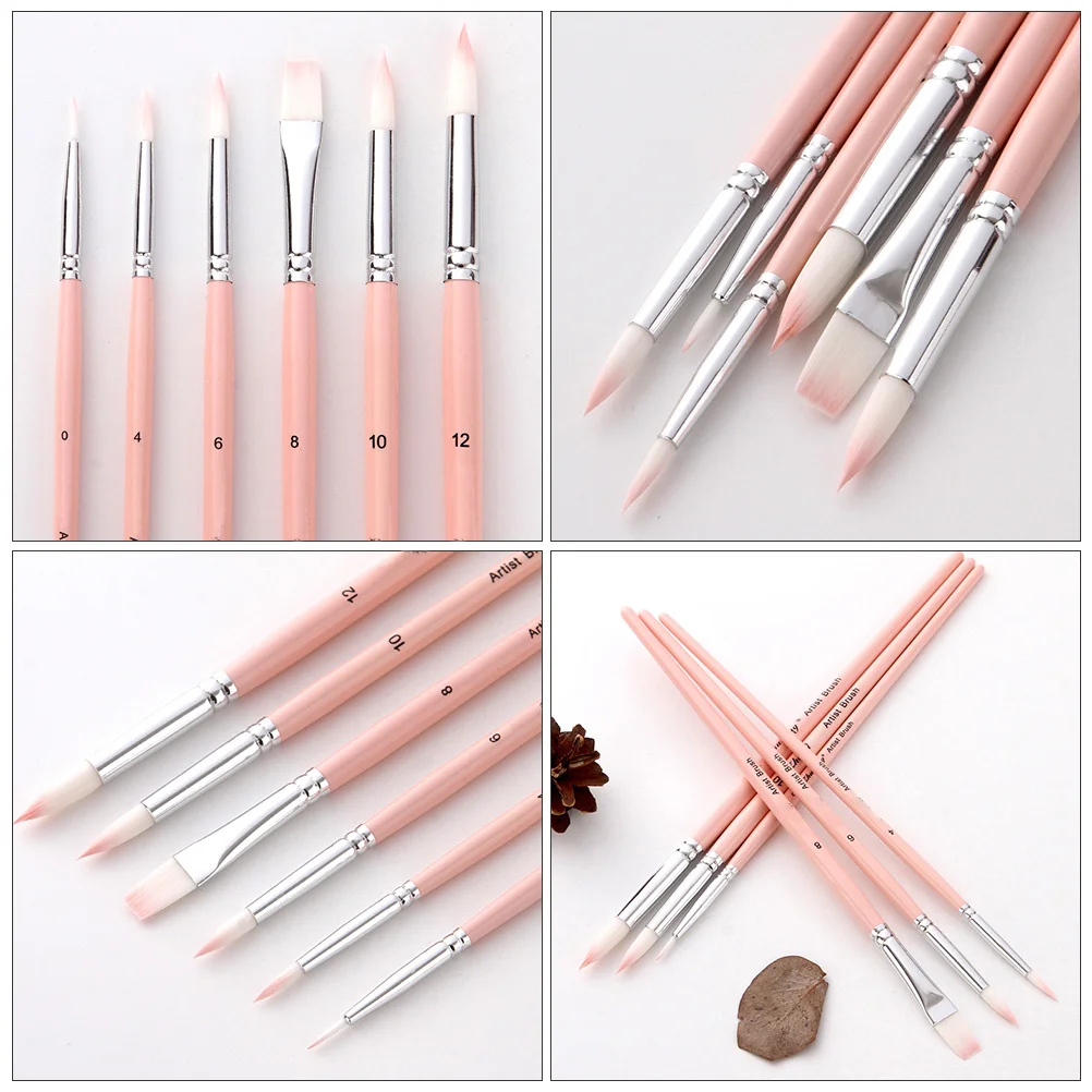 

6Pcs Paint Brush Set Wooden Handle Painting Brushes for Oil Watercolor Acrylic Gouache Nylon Hair Art Supplies Professional