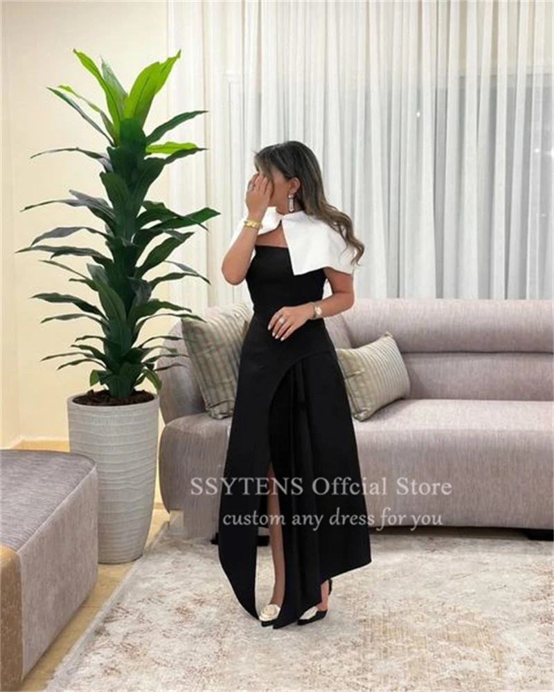 SSYTENS Vintage A Line Evening Dresses With Jacket Slit Formal Gowns Women Customized Elegant Black Satin Special Occasion Dress