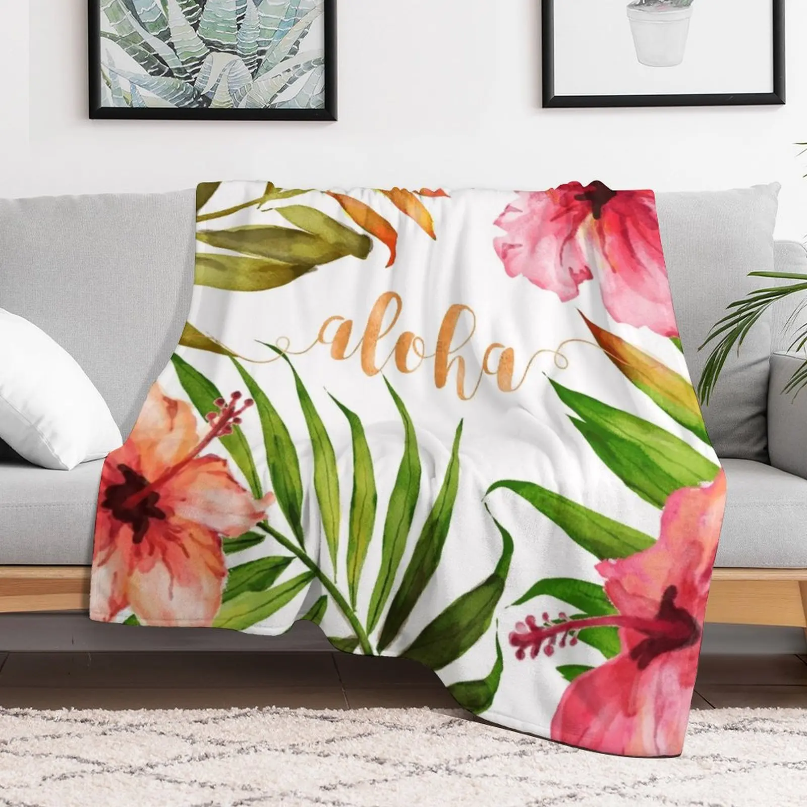 

Aloha Tropical Hawaiian Floral Watercolor Throw Blanket anime Vintage sofa bed Blankets
