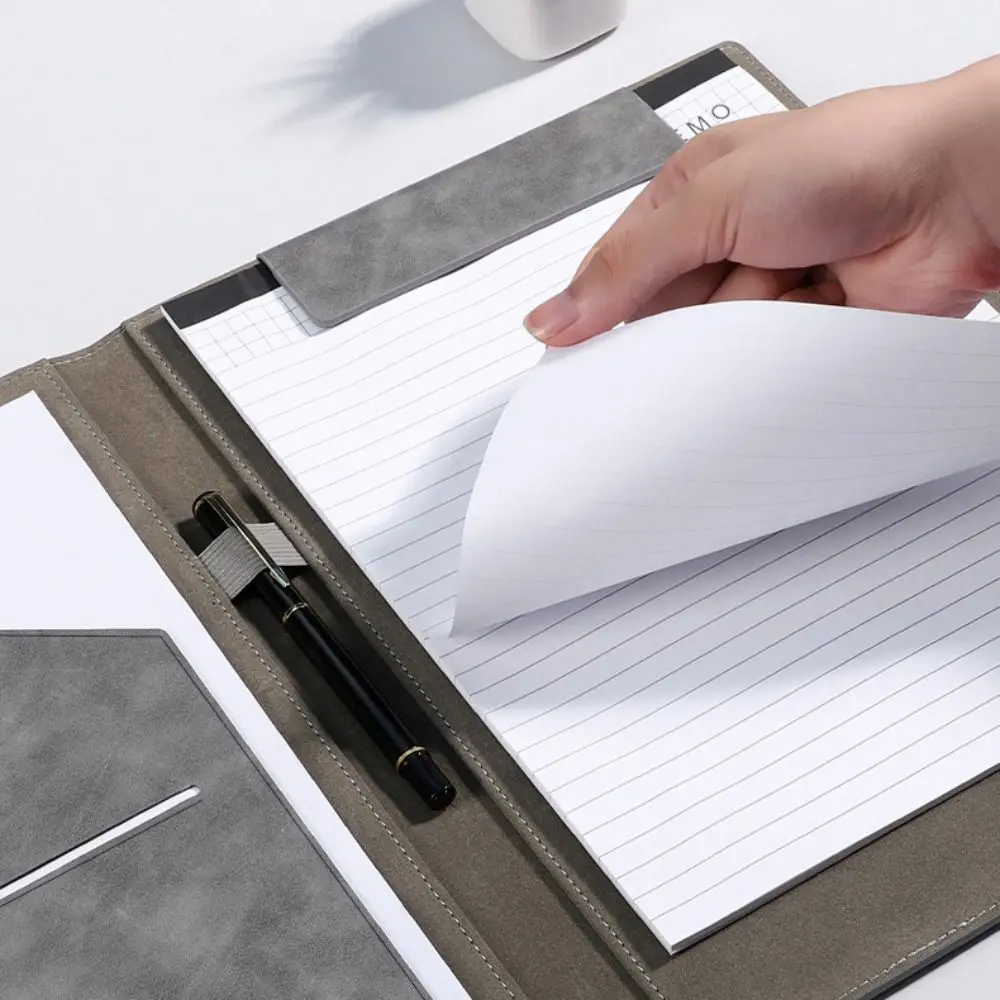 New PU Leather A4 File Folder Clipboard Magnetic Buckle with Card Holder Contract Document Clip Pen Insert Writing Pad Business