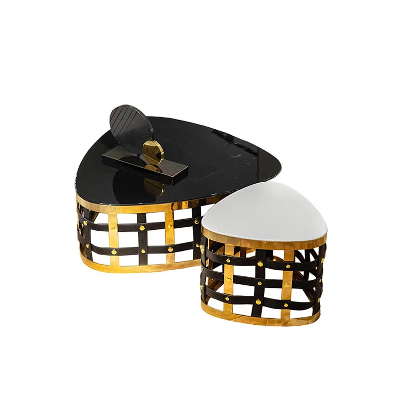 

New light luxury coffee table size apartment designer high artistic sense special-shaped stainless steel coffee table