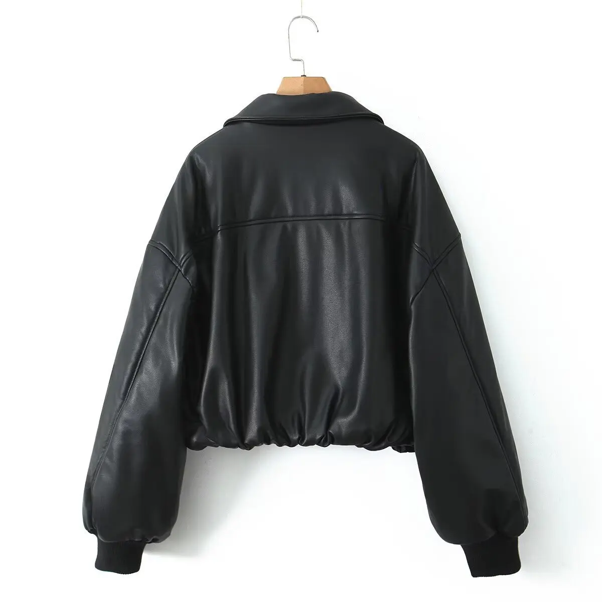 Maxdutti Ins Fashion Blogger Vintage Parka Coat Women French-Style Lazy And Soft Leather Black Color Jacket Women