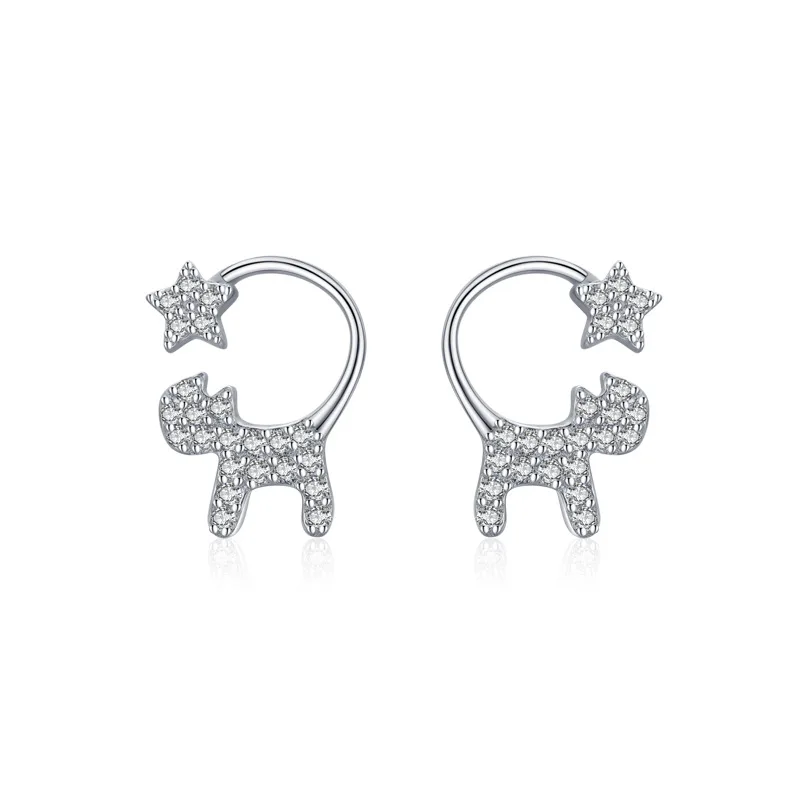 

Custom high-end hypoallergenic Jewelry stud prata 925 silver jewellery cat earrings