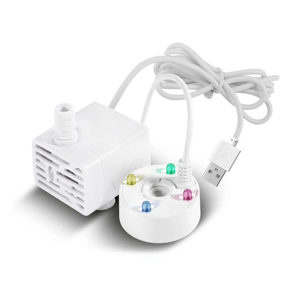 Bomba de agua con USB de 5V, fabricante de niebla con luces LED, Mini máquina de niebla Mister, fuente interior, jardín, estanque, nebulizador de agua, atomizador blanco
