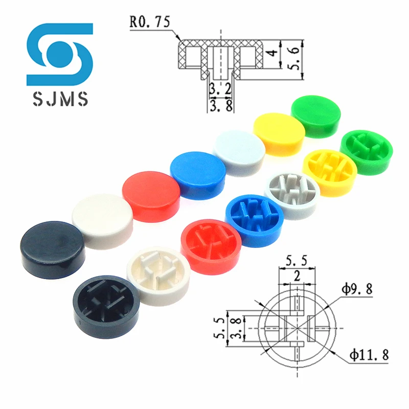 20PCS A37 Plastic Tactile Switch Button Cap Round 12mm Push Switch Caps Size 5.6*11.8mm For 12*12*7.3 mm Tact Button switch