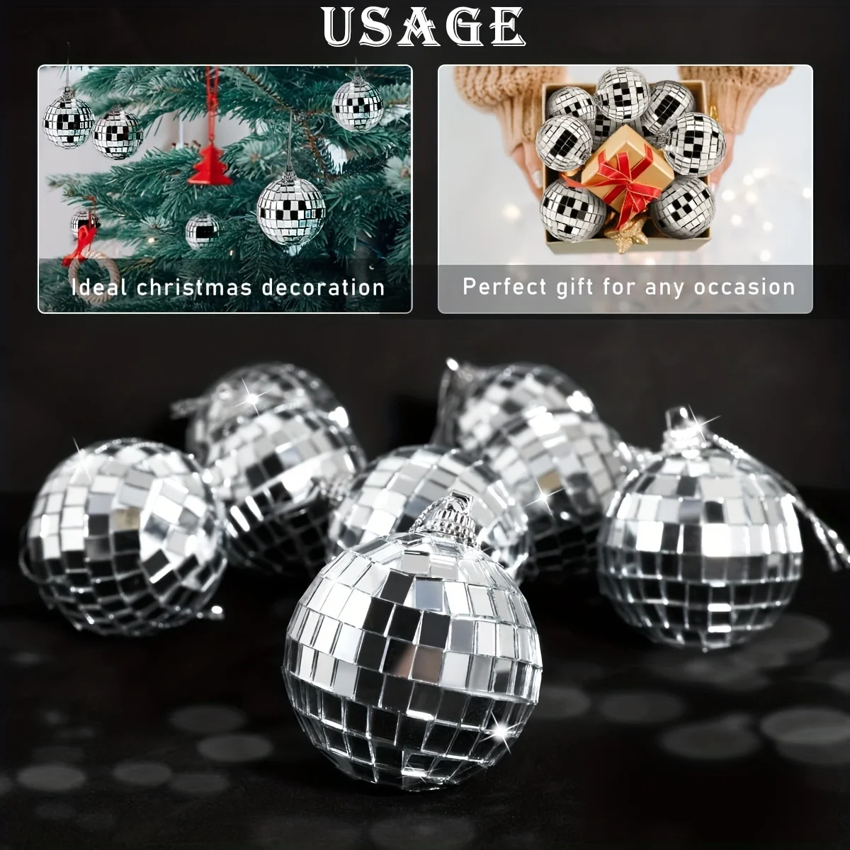 12pcs Silvery Disco Mirror Balls Christmas Balls Christmas Tree Ornaments Baubles Hanging Mirror Disco Party Christmas Tree Deco