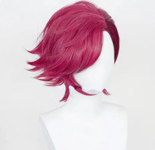 Lolita Game LOL 30cm Short Deep Rose Arcane Vi Cosplay Wig Heat Resistant Synthetic Hair Woman & Man Role Play Wigs