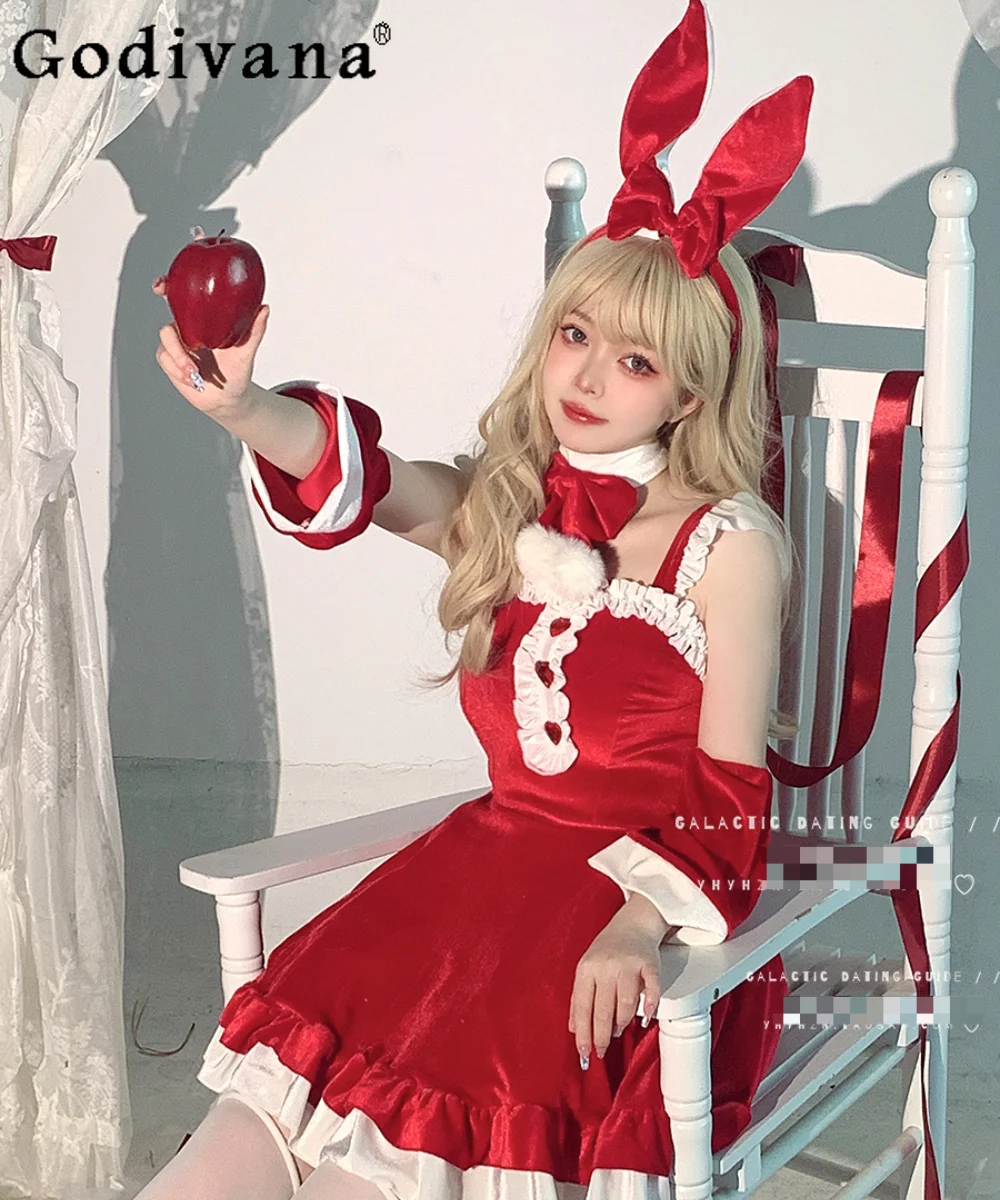 

Japanese Cos Sexy Maid Costume Women High Waist Slim Elegant Fashion Dress Girl Christmas Kawaii Party Dresses Pink Mini Dress