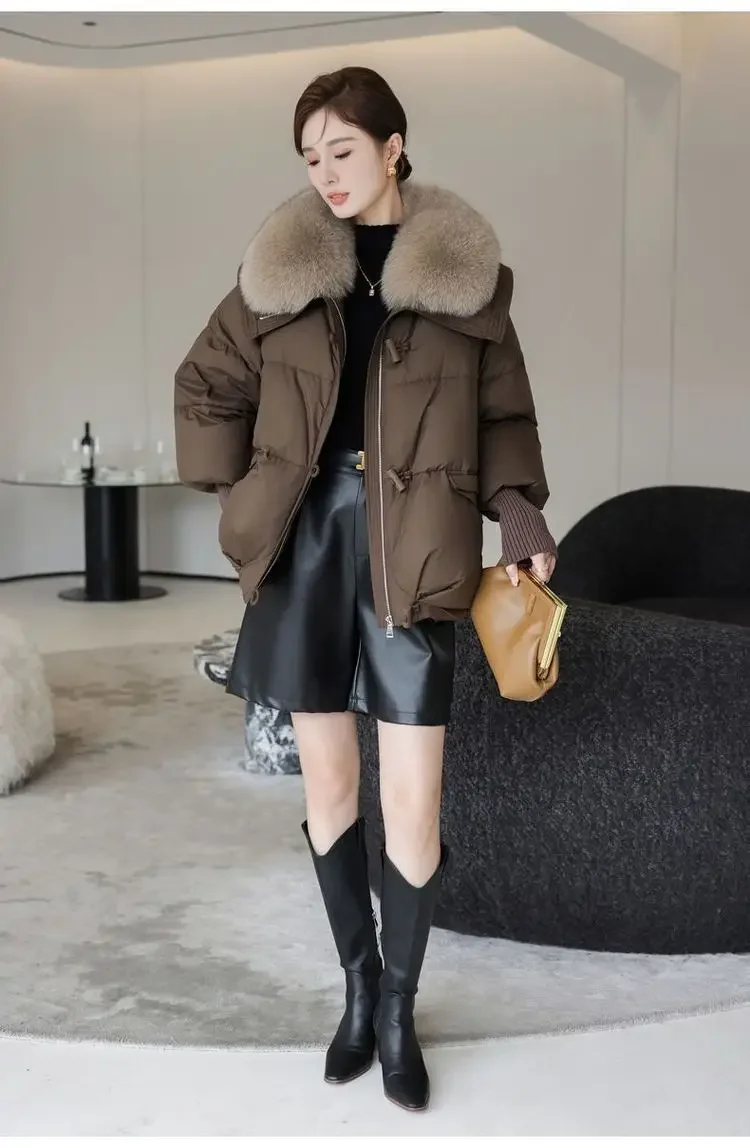2025 Winter Neue Unten Kurze Gepolsterte Jacke Frauen Parkas Pelz Kragen Dicke Baumwolle Mäntel Kleidung Schwarz Casual Oberbekleidung Weibliche neue – Detail 9