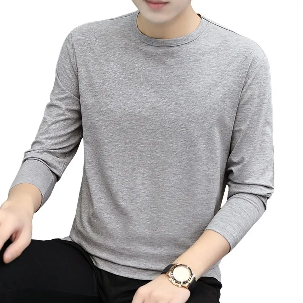 Men's Top Long Sleeve Casual T-shirt Solid Round Neck Pullover Daily Men's Clothing Fitness Sport Top Winter Bottoming Clothes