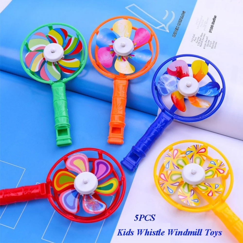 5pcs Colorful Party Favors Bulk Gift 117 * 62mm Random Whistle Windmill Elementary School Students Plastic