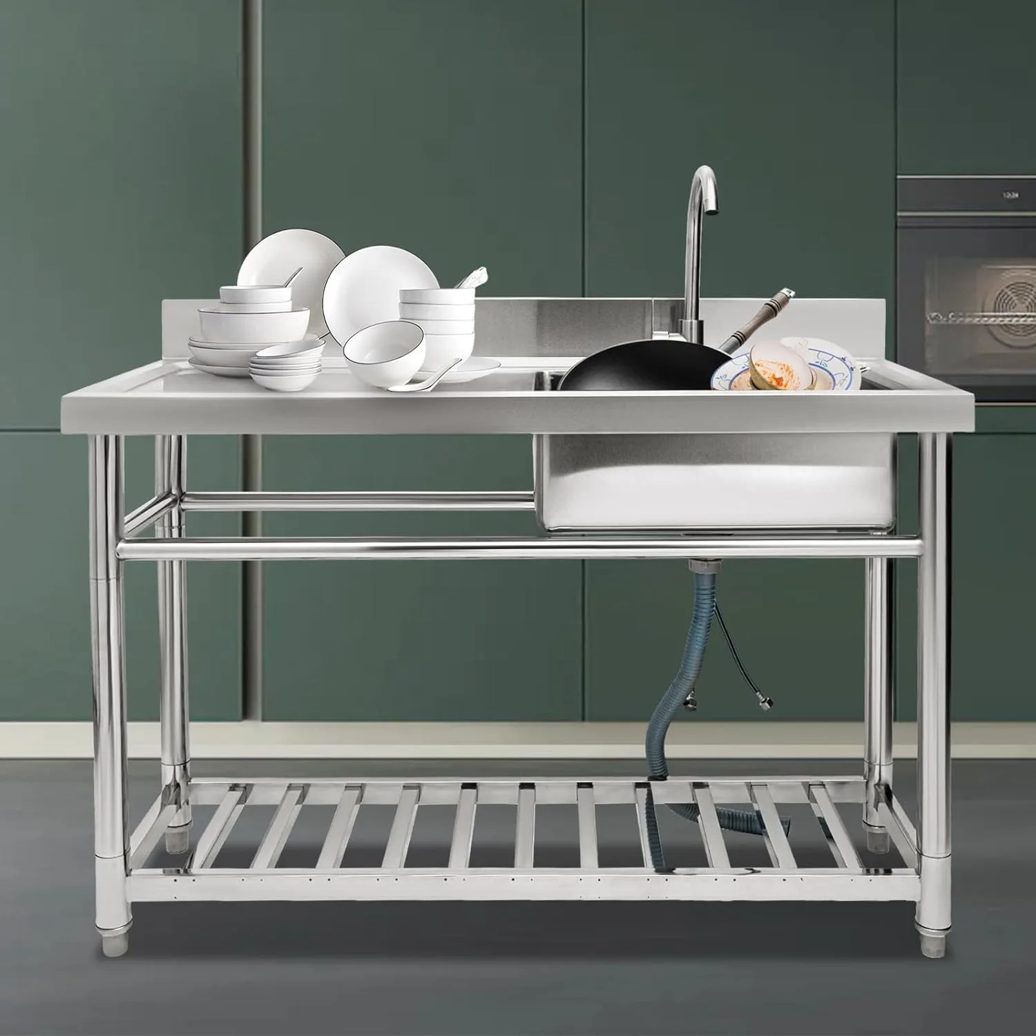 

Коммерческая кухонная раковина из нержавеющей стали, отдельно стоящая универсальная раковина с одним отделением для ресторана, гаража