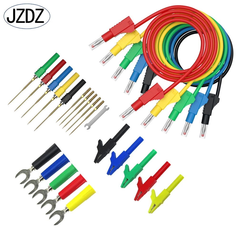 Jzdz-kit Chumbo de Teste Multímetro Plugue Banana Clipe Jacaré Garfo tipo u Sonda de Teste Cabos Elétricos de Medição Segurança mm 8003