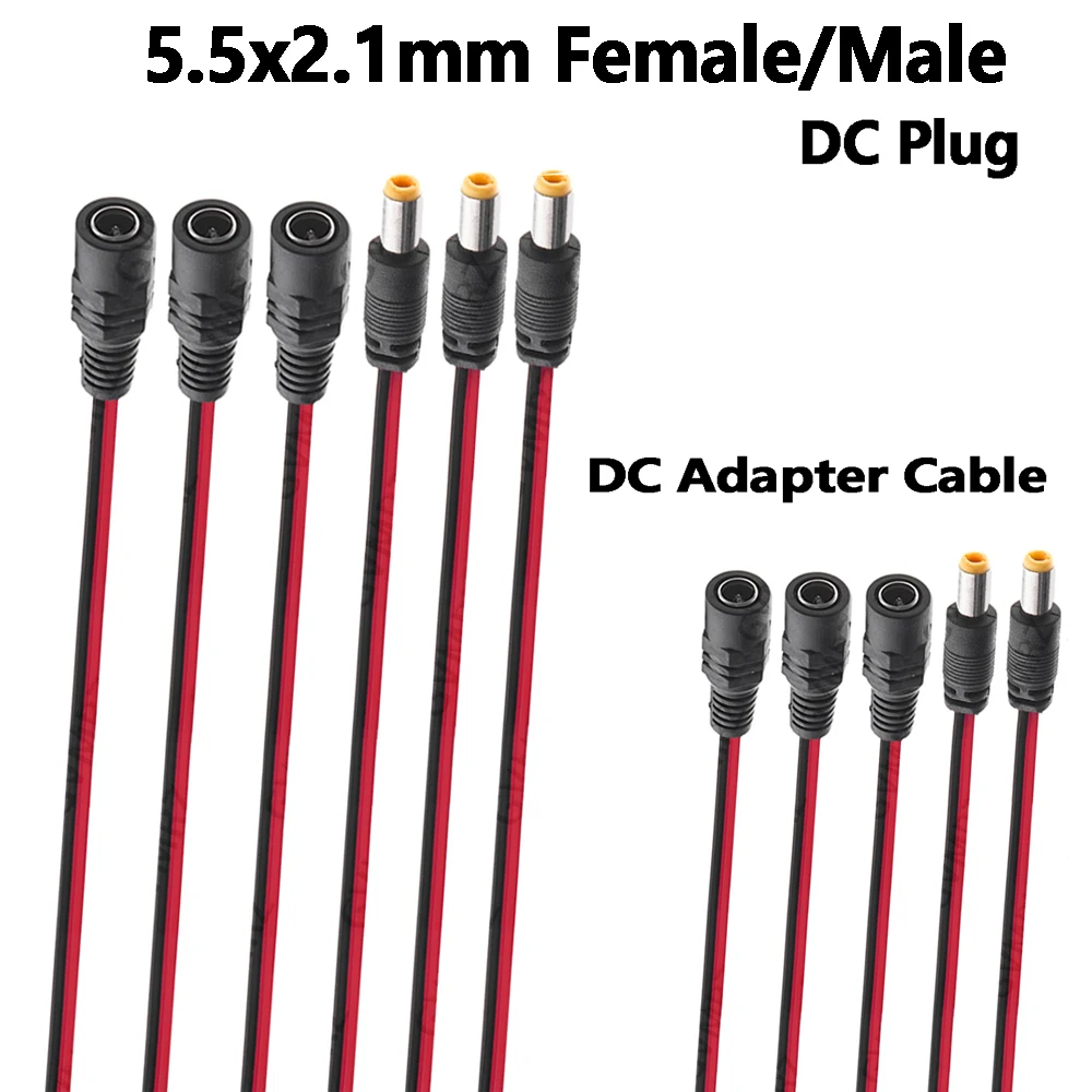 5PCS  5.5*2.1mm 12V Plug DC Power   Male Female Cable 5.5x2.1  DC Adapter Cable Plug Connector For CCTV Camera DC Plug 5.5*2.1mm