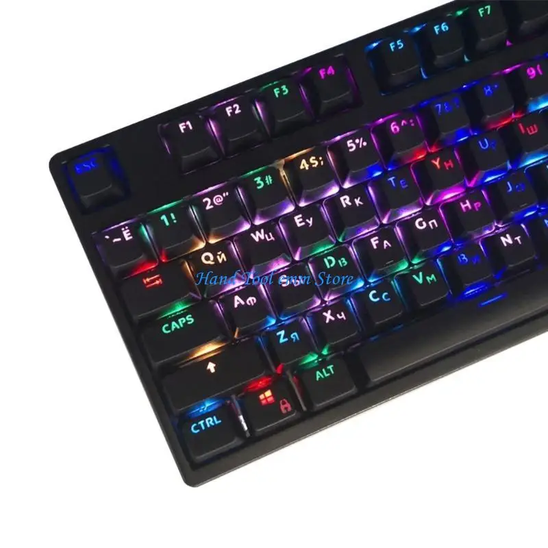 H37F Russian Korean Keycaps, ABS Backlit Keycaps OEM Cover Cherry MX Compatible for Mechanical Keyboards, Full 104 Set