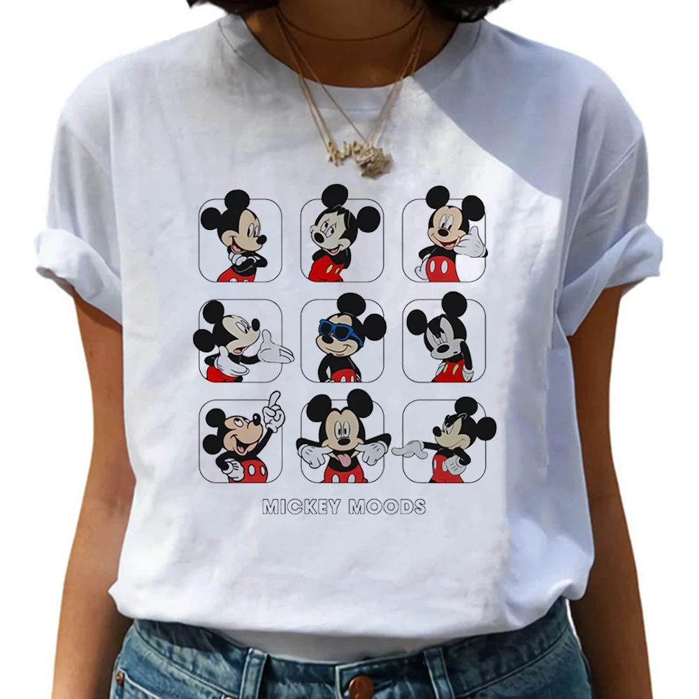 Cute Disney Cartoon 90S Tops Mickey Mouse Family Fashion Woman Blouses 2023 Summer Tee Harajuku Shirts White Top