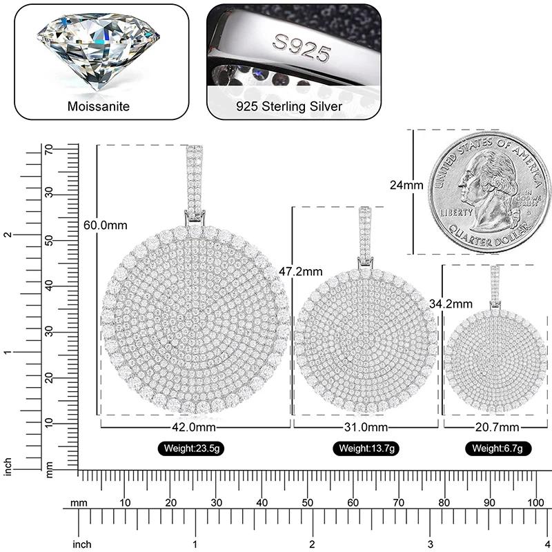 Ciondolo Moissanite in argento Sterling 925-prezioso regalo per uomo