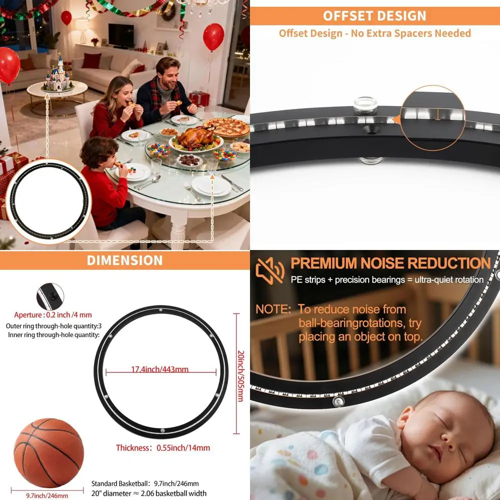 

20 Inch Heavy-Duty Mute Lazy Susan Base for Dining Tables, 450 lbs Capacity DIY Turntable Ring Hardware (Black)