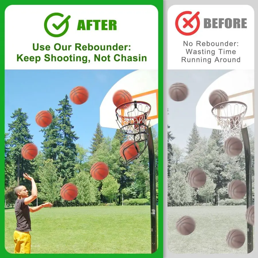 ملحق إرجاع كرة السلة بمسار دوار 360 درجة، مع 3 أبازيم مضادة للانزلاق، إرجاع كرة السلة لطوق كرة السلة