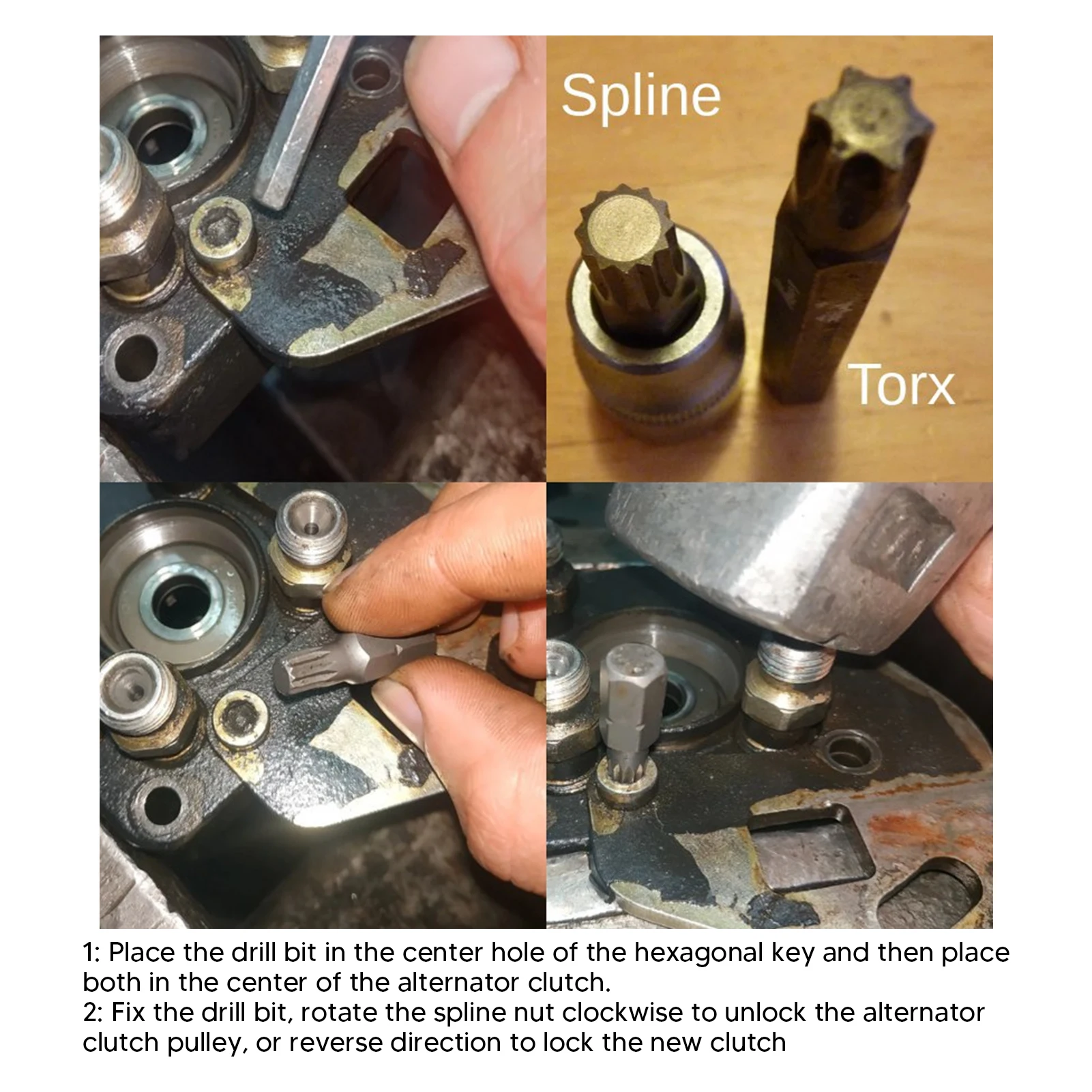 Alternator Pulley Wrench Kit 33 Teeth Spline Socket Drill Bit Puller Remover Tool Replacement For Bosch Alternators