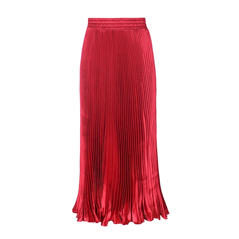 

2023 New Women's Skirt Spring Summer Ladies Retro Round Neck Single-Breasted Embroidered Beaded Sweater High Waist Pleated Skirt