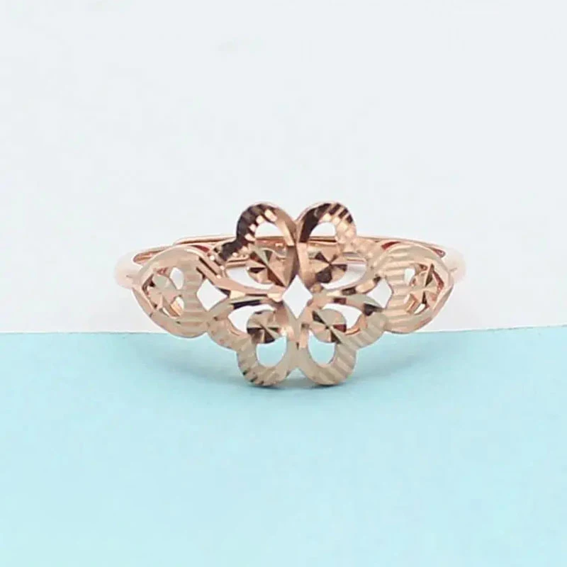 585 purple gold openwork flower engagement rings for women 14K rose gold new elegant high-end light luxury jewelry gift