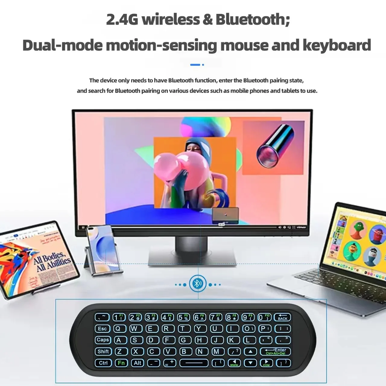 KEBIDUMEI 2.4G Wireless Air Mouse 7 Color Backlit Bluetooth Keyboard and Mouse Combo Mini Keyboard for Android TV Box Laptop