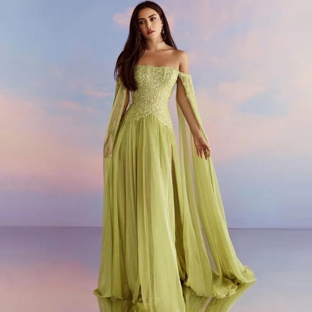 Abiti da ballo eleganti senza spalline Squisito decalcomania in pizzo Abito da donna senza maniche Abito da sera per feste Personalizzazione