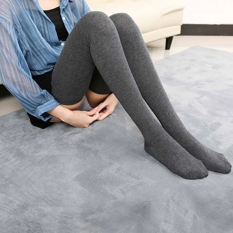 1 Pair Plus Size Women Stockings Over Knee Socks Extended Knee Socks Japanese Style Soild Color Long Stockings Thigh Stockings