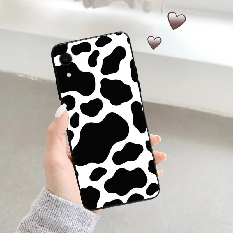 Phone Case for Apple iphone 16 Pro 15 12 11 13 Mini 14 Plus SE XR X XS Max Pink Black white Cow Skin Print Soft Anti-Drop Cover image 3