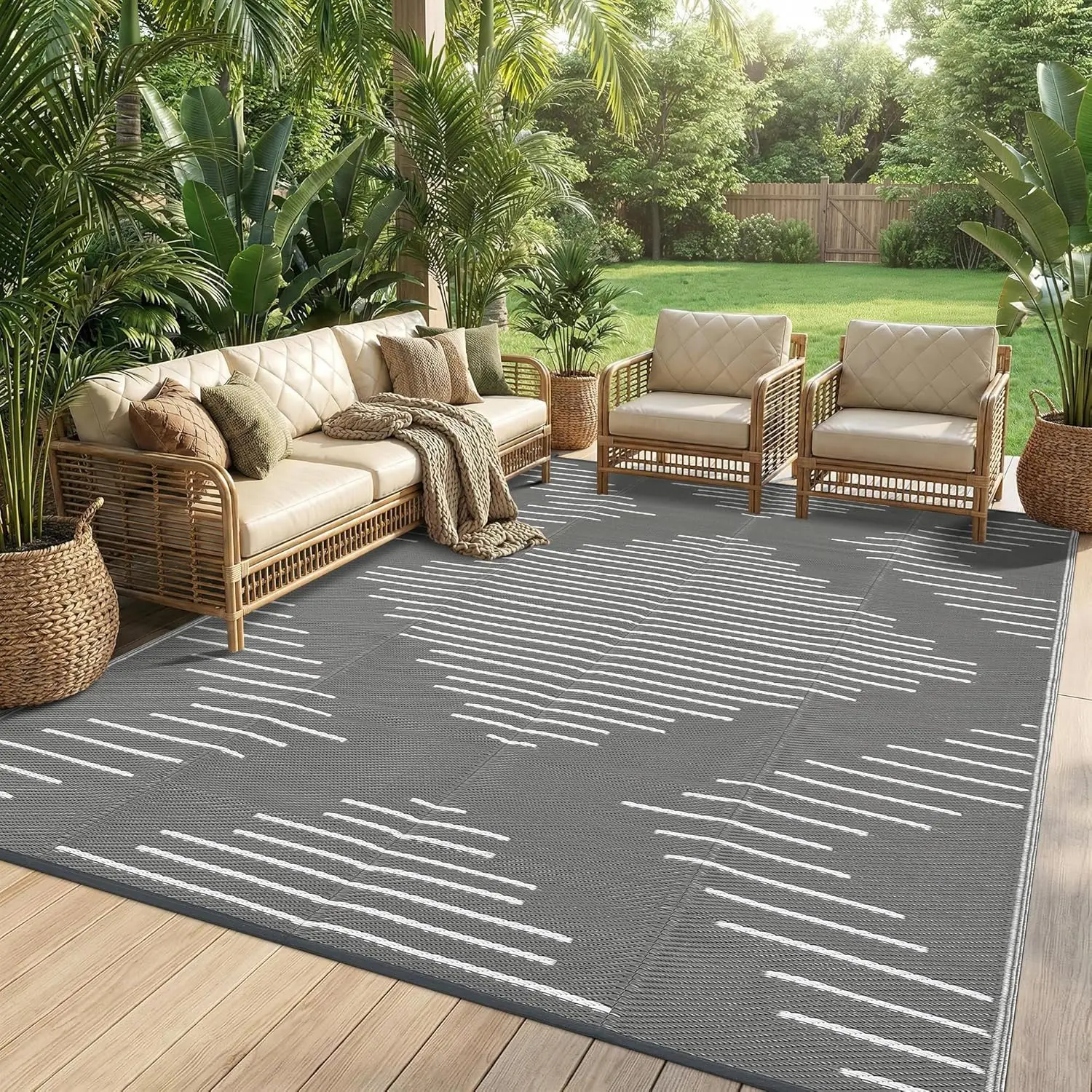

Waterproof Outdoor Rug 5x8 Rug Plastic Reversible Area Rugs Indoor Outdoor Carpet for Patio RV Porch Balcony Backyard Picnic