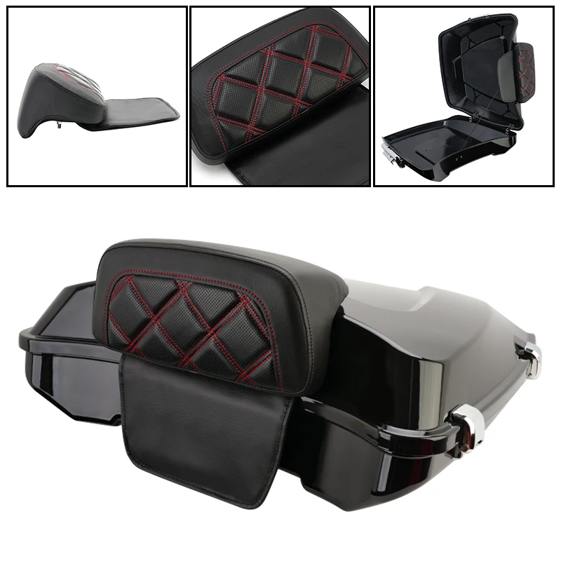 

Razor Trunk With Red Stitching Backrest Pad For Harley Touring Street Glide Ultra Classic Road King 97-up Motorcycle Accessories