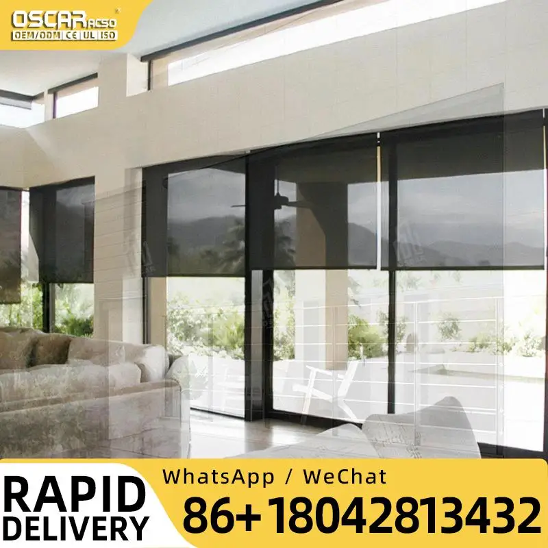 Electric Vertical Motorized Roller Blinds for French Windows with Windproof and Blackout Features Modern Plain Design Ideal for