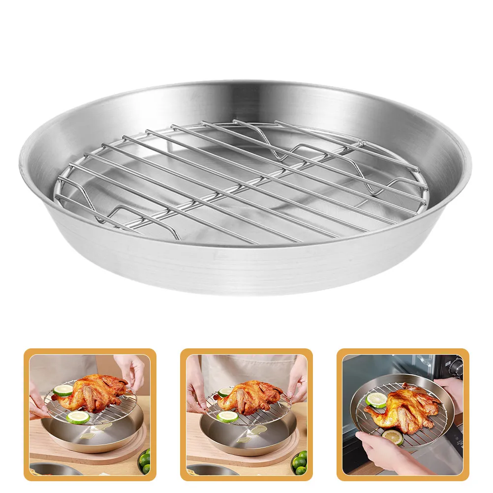 1Set Stainless Steel Roasting Pan with Wire Rack Heavy Duty Baking Tray for Oven Grilling Turkey Fish Vegetables Stainless