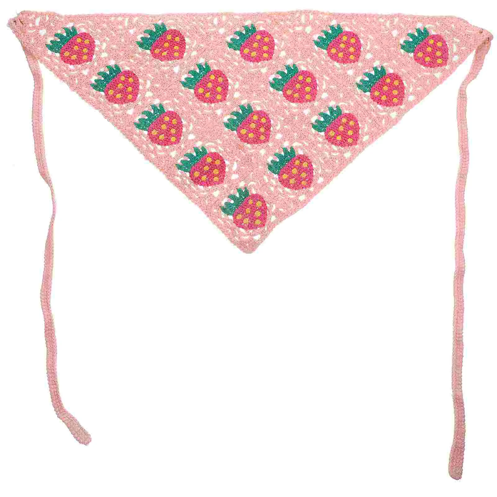 

Strawberry Triangle Scarf Crochet Knitted Headband (strawberry [ ]) Bandana Girl Hair Bands Sweet Spicy Headbands for Women