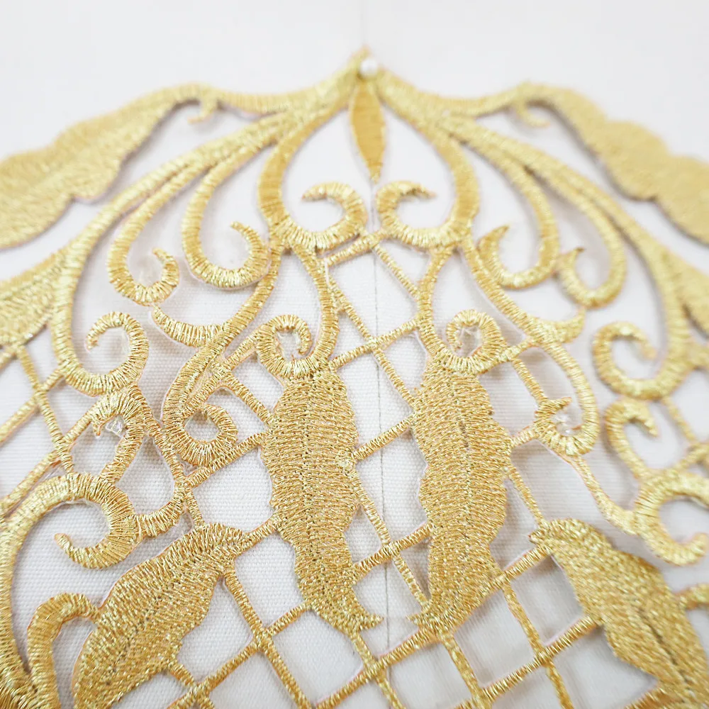 Gold Barock Appliques Gestickte Brautkleid Stoff Kragen Eisen Nähen Auf Patch Für Hochzeit Kleidung Kleid Dekorationen DIY Handwerk