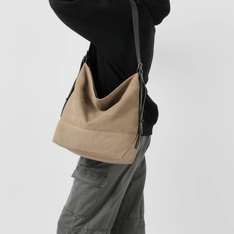 

Men Casual Sling Bag High Quality Canvas Shoulder Bag Unisex Travel Crossbody Bag Simple Outdoor Travel Bucket Bolsas