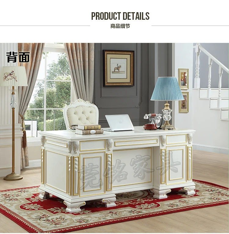 American solid wood desk European white desk  computer desk chair combination sealing paint